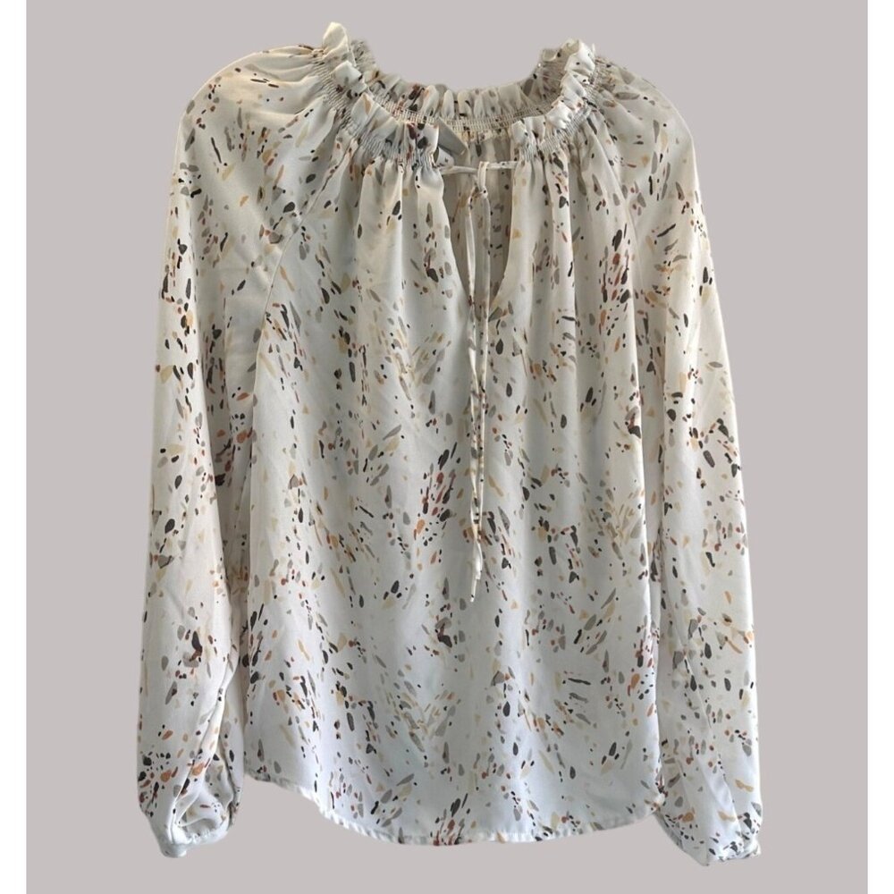 A New Day Women's Ruffle Neck Tie Long Sleeve Blouse White Size M
